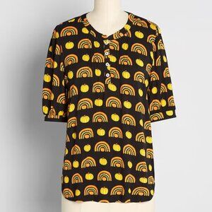NWT Modcloth Winning Them Over Short Sleeve Top Black Pumpkin Size Medium M NEW